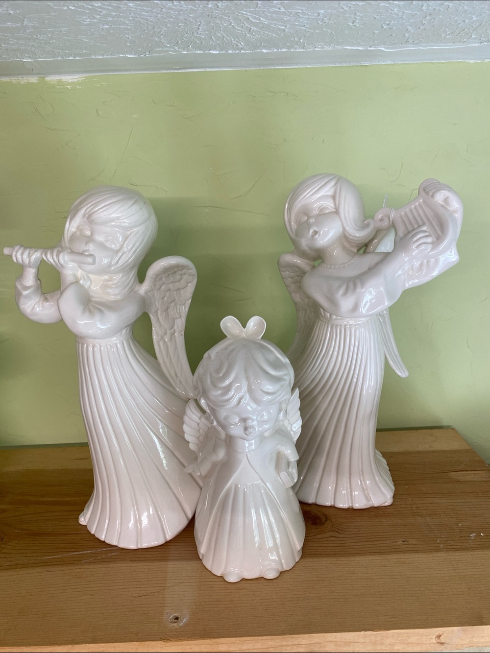 White Vintage Ceramic Angle Figurines Set of 3